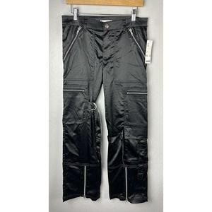 NWT BDG Urban Outfitters Satin Cargo Wide Leg Pants Black Zippers Mall Goth 4